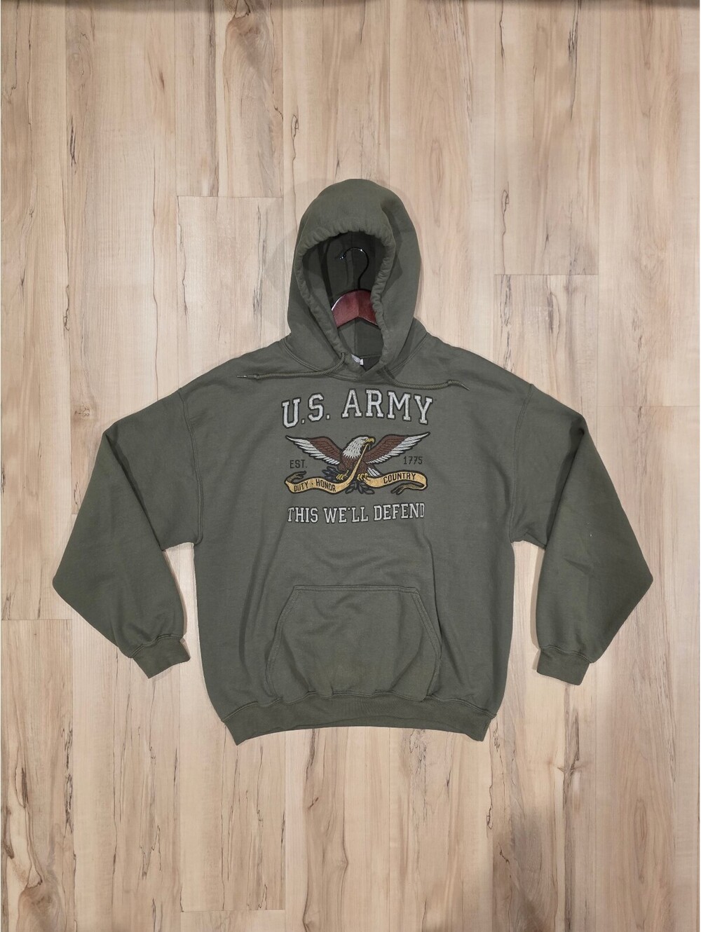 Gildan U.S. Army Olive Green Hoodie with Eagle and Motto Print